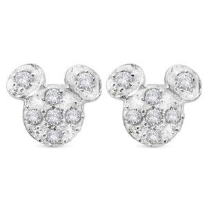 Disney Parks Pave Mickey Mouse .925 Sterling Silver Post Earrings Pave Ears